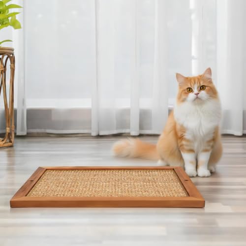 Wooden Sisal Cat Scratching Post, Wall & Floor Mount Vertical Cat Scratch Pad for Indoor Kittens Adult Cats, Durable Cat Wall Scratcher Furniture Protector Cat Toy