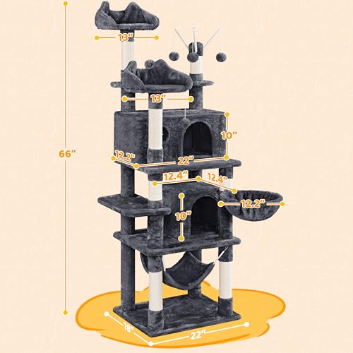 Yaheetech 67in Multi-Level Cat Tree Tower with Dangling Teaser Toys - color: Dark Gray