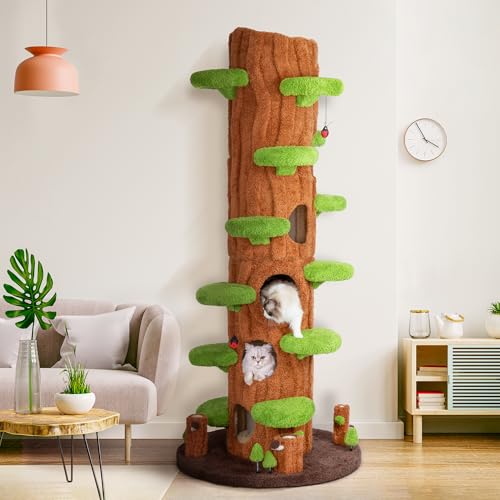 90.5-Inch Luxury Cat Tree for Large Cats, Heavy-Duty Multi-Level Cat Tower with 6 Condos, Washable Cushions and Sisal Scratching Posts for Multi-Cat Homes - color: Green
