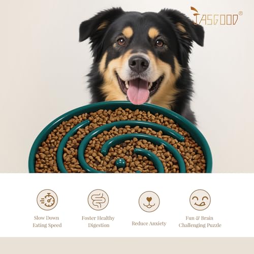 JASGOOD Slow Feeder Dogs Bowl for Large Medium Dogs,Anti-Gulping Pet Slower Food Feeding Bowls Stop Bloat,Preventing Choking - color: N-Dark Green
