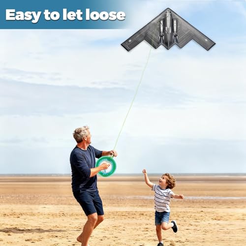 B2 Model Airplane Kite, Large Easy to Fly Kites Adults, 300FT String Reel Perfect for Beach Park Family Outdoor Activities - color: black