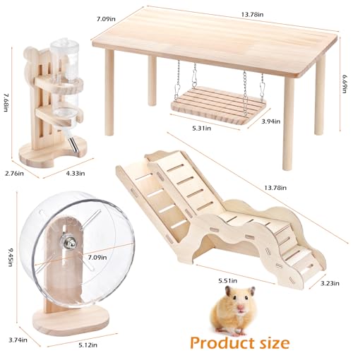 Hamster Play Wooden Platform， 4-piece Hamster cage Accessory Toy Set