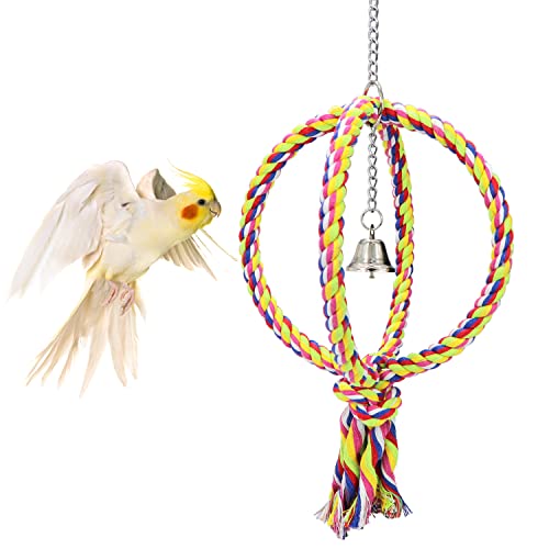 Litewoo Bird Swing Rope Perch Stand 2 Rings Toy for Parrots, L - color: Large