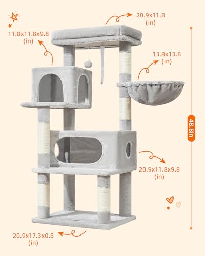 Taoqimiao Cat Tree, 49In Cat Tower for Indoor Cats Large Adult - color: Light Gray, size: 49.2 Inches