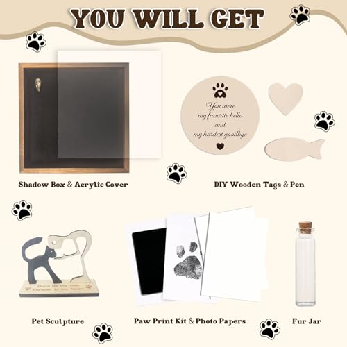8.6'' Pet Memorial Shadow Box for Cats, Cat Memorial Picture Frame Loss Pet Sympathy Gift Animal Remembrance Keepsake with Collar Holder Paw Print Kit Fur Jar for Tabletop Wall Hanging Customized-Cat