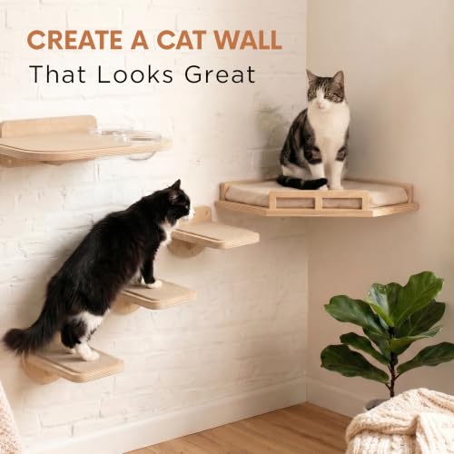 INICIO Cat Wall Steps - 3 Pack of Stairs for Cats to Climb - Natural Wood