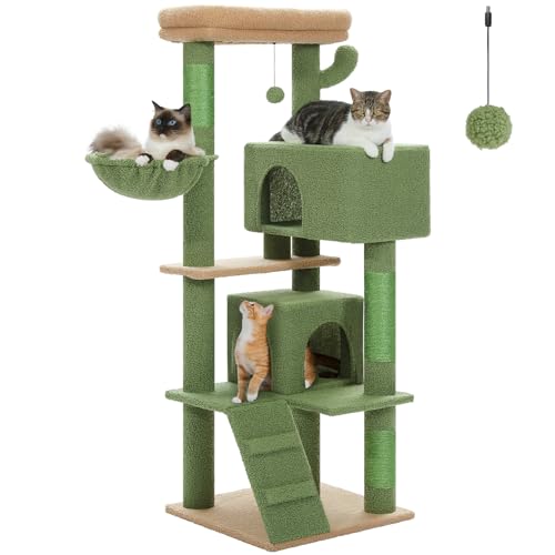 Cat Tree for Indoor Cats, 56.3" Multi-Level Cat Tower with 2 Condos - color: Green, size: 56 Inches