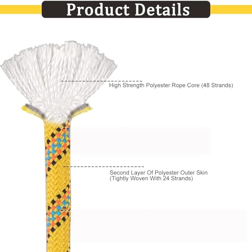 Arborist Rope Climbing Rope(1/2in x 100ft) 48 Strands Tree Rope for Climbing Tree Swing Pulling Sailing - size: 1/2 x 100ft, style: Yellow