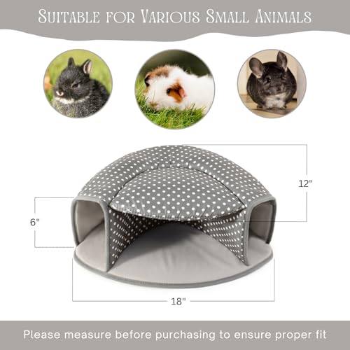 Guinea Pig Hideout Tunnel Bed, Washable Soft Small Animal Hideaway for Ferret, Chinchilla, Dwarf Bunny - House Pet Cage Accessory - color: Grey