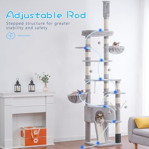 Hey-brother Cat Tree Tower, Adjustable Height, Floor to Ceiling, MPJ091W - color: Light Gray