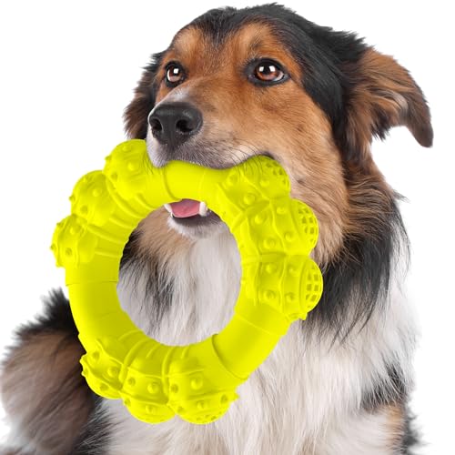 Indestructible Dog Chew Ring Toys for Aggressive Chewers, Super Chewer Dogs Toy for Medium Large Dogs, Puppy Teething Rings for Relax, Interactive Dog Toy, Heavy Duty Teething Toys - color: Yellow