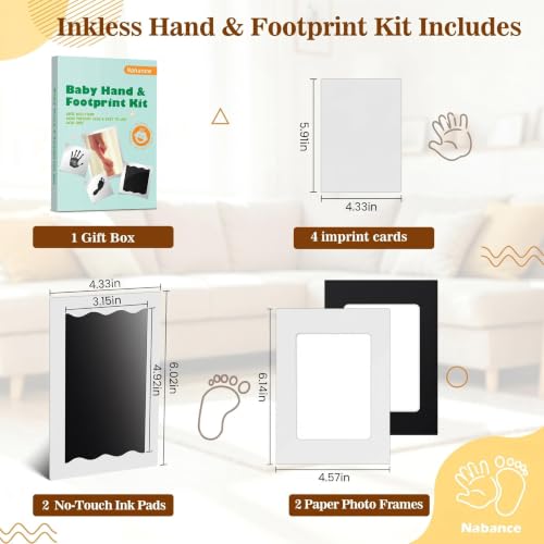 Nabance Baby Footprint Kit, Inkless Baby Hand and Footprint Kit, 2 Pack - size: 2-Pack, Large 3.1" x 4.9"