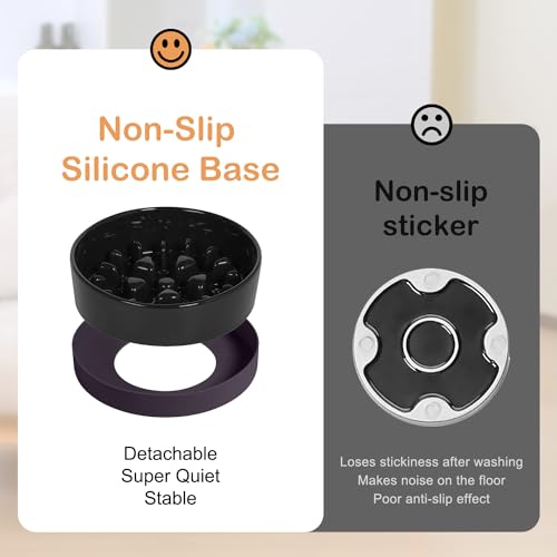 Sted Ceramic Slow Feeder Dog Bowls with Silicone Base - color: Black, size: Medium-8 inches