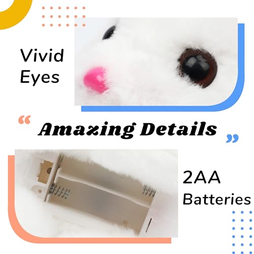 Hopearl Hopping Chubby Rabbit Interactive Electronic Pet Plush Bunny Toy with Sounds and Movements Animated Walking Wiggle Ears Twitch Nose Gifts for Toddlers Birthday, White, 7'' - style: Chubby Rabbit-White