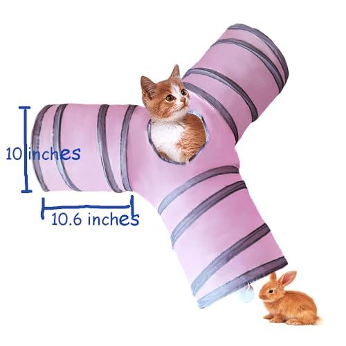 3-Way Collapsible Cat Tunnel Tube Toy Pink - color: Pink