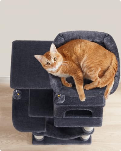 Feandrea Cat Tree, 44.1-Inch Cat Tower, Multi-Level Condo, Smoky Gray - color: Smoky Gray, size: 44.1 Inches