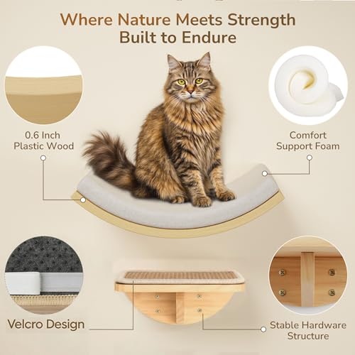4-PCS Cat Wall Shelves with Foam-Padded Bed & Sisal Steps for Indoor Cats - color: Combo C (1 Foam-Mat Bed, 2 Steps&1 Shelf)