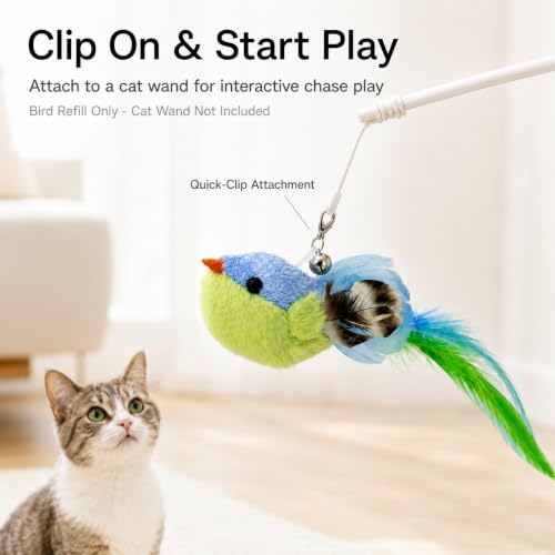 Silvervine Bird Cat Toy Refills, 3 Pack with Feathers and Bells