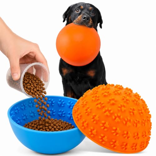 Patelai 2 Pcs Dog Lick Bowl, Slow Feeder Bowl for Dogs, Blue, Orange, Bone - color: Blue, Orange