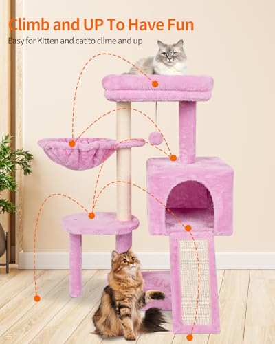 Cute Cat Tree Kitten Cat Tower Condo Furniture Scratching Posts Hammock - color: Pink