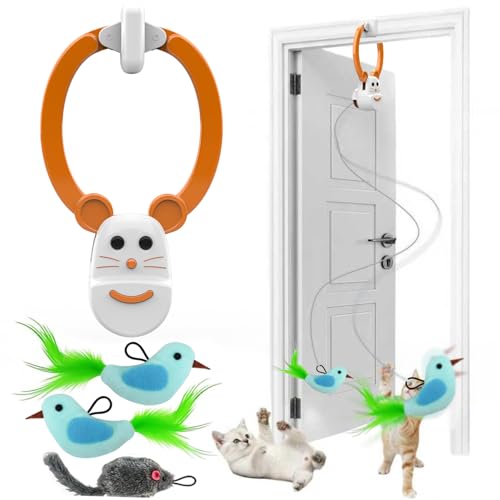 Interactive Cat Toys for Indoor Cats, Automatic Flying Bird Feather Wand Toy for Chase Exercise Enrichment, Rechargeable Durable Safe Hanging Cat Toy for Bored Kittens & Adult Cats - color: Orange