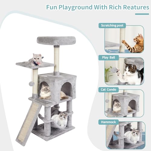 Cut Cat Tree Cat Tower Condo with Hammock Kittens Scratching Post Grey - color: Grey