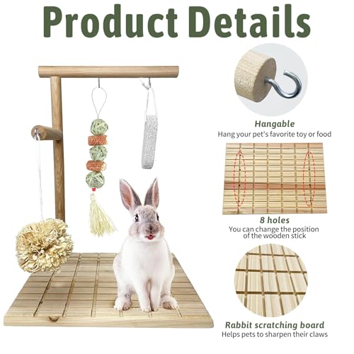 kathson Bunny Chew Toys for Teeth Grinding, Rabbit Wooden Scratch Board Feet Pad Platform Small Animals Play Toy for Guinea Pigs Chinchilla Hamsters Other Rodent Pets(A)