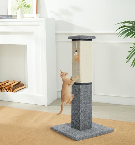 Made4Pets Cat Scratching Post for Indoor Cats, Sisal Carpet Scratcher, 32" - color: Grey-Sisal & Carpet