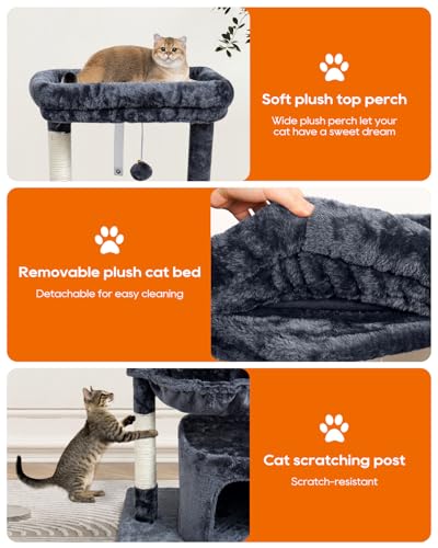 SYANDLVY Small Cat Tree for Indoor Cats, Cat Tower with Scratching Post - color: Smoky Grey