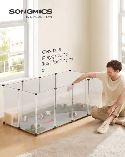 SONGMICS Pet Playpen, Small Animal Playpen with Floor - color: White, style: 20 Panels - 57.1"L x 28.3"W x 22.4"H