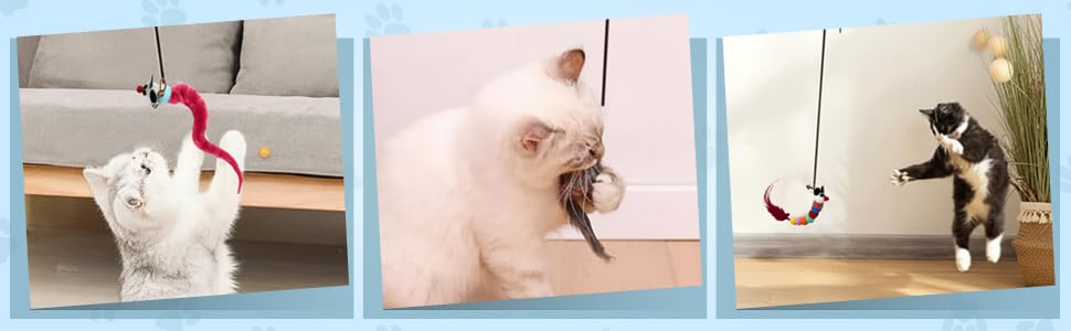 Interactive Cat Toys for Indoor Cats - Hanging Door Cat Toy with Bouncy Mouse and Bell - Door-Mounted Fun Toy for Cats at Home - Includes 2 Bonus Attachments
