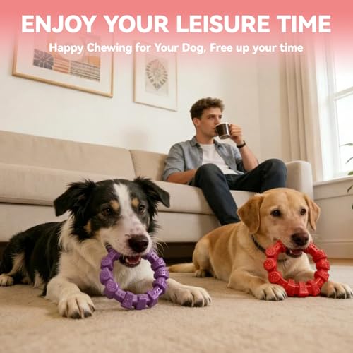 BoYoYo 2 Pack Indestructible Dog Chew Toys for Aggressive Chewers - color: Red&Puple