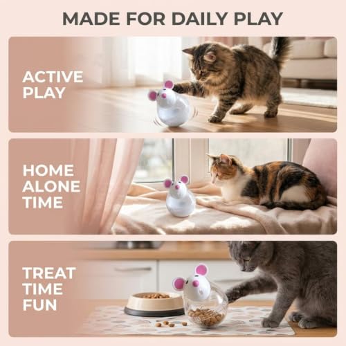 White Interactive Toys for Cats, Cat Food Balls Slow Feeder Mice Shaped Tumbler, Pet Kitten Mouse Shape, Food Storage Dispenser, Feeder, for Indoor and Kitten Exercise