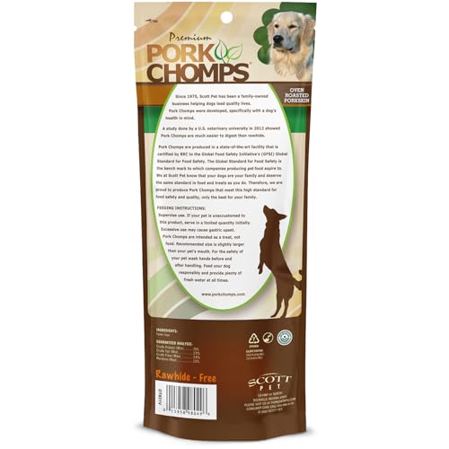 Pork Chomps Roasted Pressed Pork Skin Dog Chew, 7-inch Bone, 1 Count (Pack of 5) - size: 1 Count (Pack of 5)