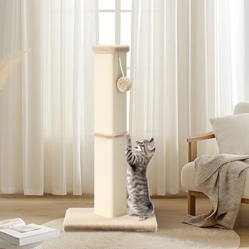 Cat Scratching Post, 32 Inch Tall Scratching Post for Indoor with 5 Inch Diameter Posts and Ball Cat Scratcher for Medium and Large Cats - color: Yellow