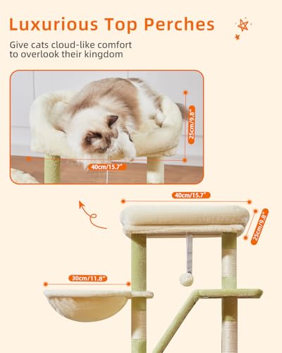 Taoqimiao Cat Tree, 38.5In Cat Tower for Indoor Cats, Suitable for Kittens - color: Green and Beige, size: 38.5 Inches