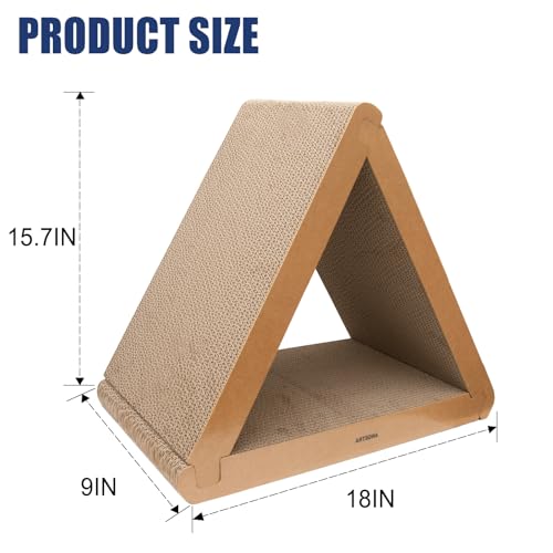 3 Pack Cardboard Cat Scratcher & Scratch Pad, Buildable Triangle Cat House w/ 6-Sided Use, Furniture Protection for Indoor Cats