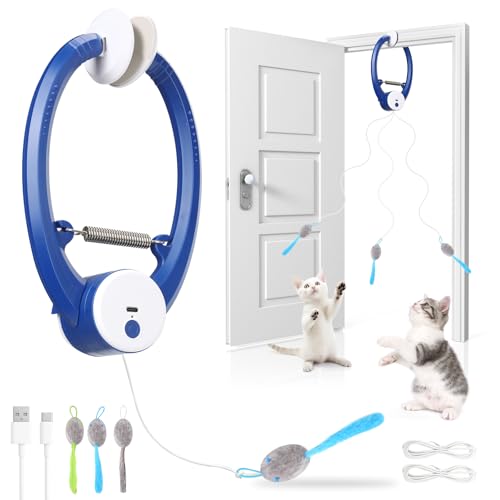 Wortade Automatic Hanging Cat Toy, Electric cat Teaser, Dark Blue - color: Dark bule