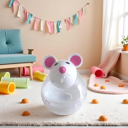 Beige Interactive Cat Toy, Mouse Shape Treat Dispenser, Food Storage Holder for Indoor Cats and Kittens, Cat Mice and Animals Toys for Pet Increases IQ Interactive & Food Dispensing