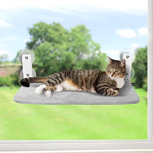 Sunhoo Cat Window Hammock Perch Cordless Perches Window Sill Seat Bed Foldable Stable Lounger Upgraded Suction Cup Easy Assembly Indoor Cats Kitty Shelf Hold Up to 55lbs（Grey,S - color: grey, size: S