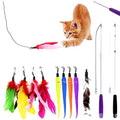 Cat Wand Teaser Toy, Retractable with Feather Refills and Plush Bird Attachments, Interactive Chase Toy for Indoor Cats