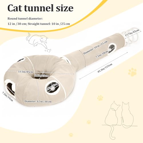 Ownpets 2-in-1 Cat Tunnel Large Lollipop Collapsible Cave Plush,12"D, Beige - color: Beige