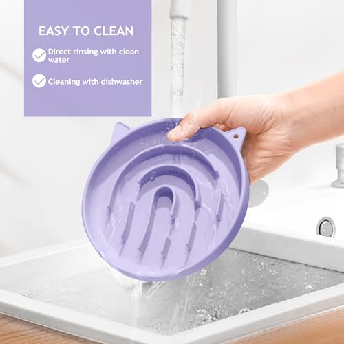 Coomazy Slow Feeder Cat Bowl Silicone Pet Puzzle Feeder for Slow Eating - color: Purple