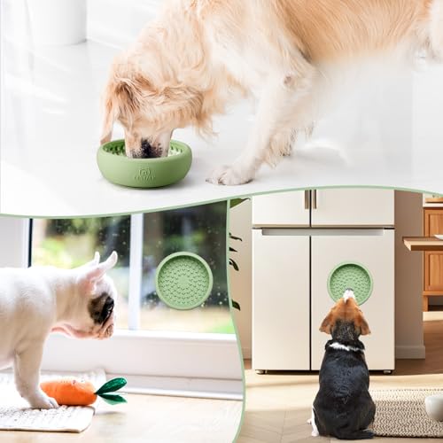 Dog Lick Bowl, Bestalk Anxiety Relief Lick Mat for Dogs, Non-Slip Freeze Licking Bowl Enrichment Puzzle Feeder for Distraction, BPA Free Silicone, Dishwasher Safe (Green,L) - color: Green, size: Large