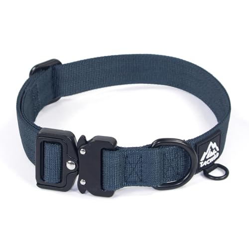 Dog Collar for Large Medium Dogs Heavy Duty Nylon Tactical Training - color: Navy Blue, size: L(1''Width, Fit 14''-20'')