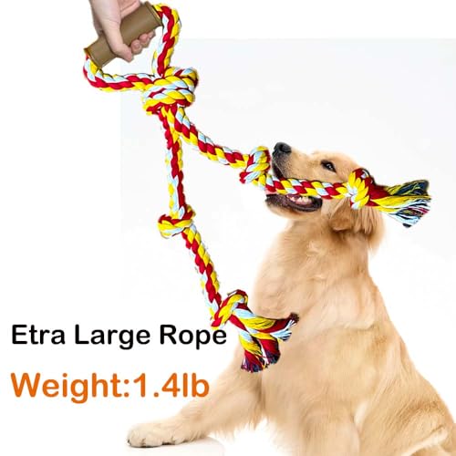 Extra Large Dog Rope Toys for Aggressive Chewers - Tug of War, Interactive, Heavy Duty, Outdoor, Medium to Large Breed Dog Chew Rope with Handle - color: yellow