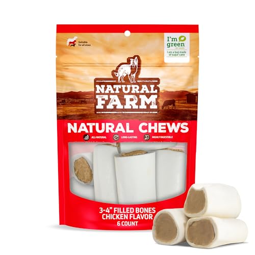 Natural Farm Chicken Filled Bones (3-4 Inch, 6 Pack), Limited Ingredient, Natural Stuffed Dental Dog Bone Treats for Dogs, Made with Real Chicken - size: 3-4" Chicken Flavor, 6 Count