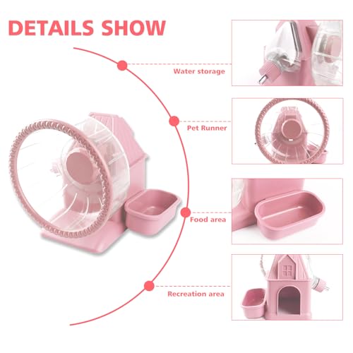 Silent Hamster Wheel Multifunctional Hamster Wheel Quite Running Spinner Wheel Accessories with Food Bowl Water Bottle for Hamsters Dwarf Gerbil (Pink) - color: Pink