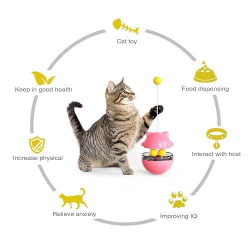 Interactive Cat Toy for Indoor Cats Wobble Treat Dispenser Ball (Pink) - color: Pink