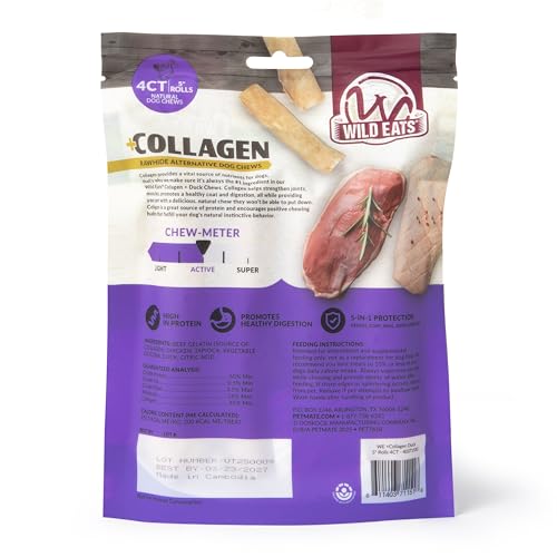 Wild Eats Duck Flavor Collagen Cheek Roll Chews 5" 4pk, Pig Ear Substitute - size: 8 Ounce (Pack of 4)